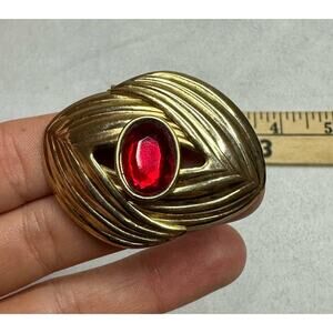Gold Tone Vintage Brooch Belt Buckle Faux Ruby Center